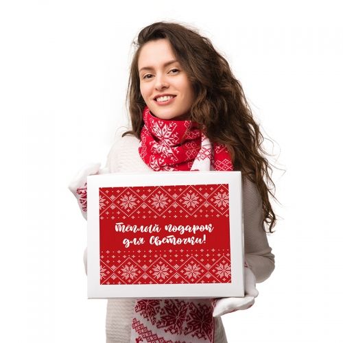 Именной подарочный набор: шарф и варежки «Теплый подарок» (красный) купить